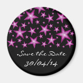 Roze sterren "Save the Date"-koelkast zwarte magne Magneet (Voorkant)