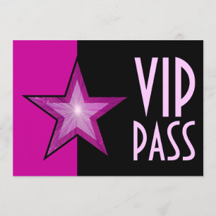 Roze sterren 'VIP PASS' roze zwart Kaart
