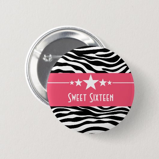 Roze sterren Zebra Print Sweet 16 Button (Voorkant /achterkant)