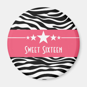 Roze sterren Zebra Print Sweet 16 Magnet Magneet