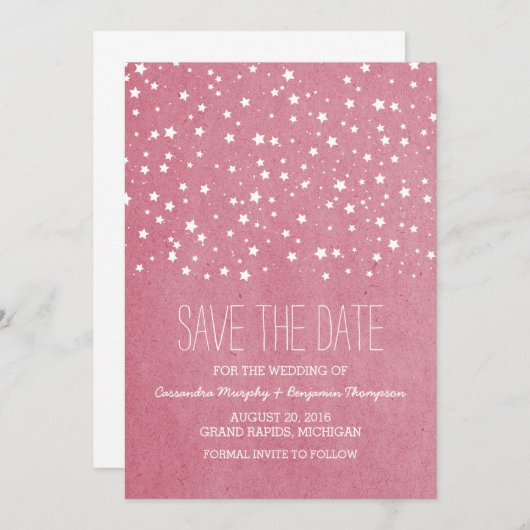 Roze Sterrennacht sparen de Datum uitnodigen Save The Date (Voorkant / Achterkant)