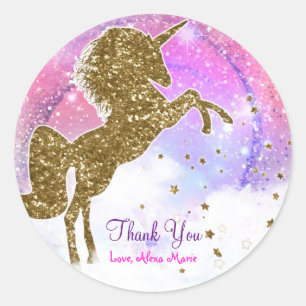 Roze sterrenstelsel Magische eenhoorn glinsterend Ronde Sticker