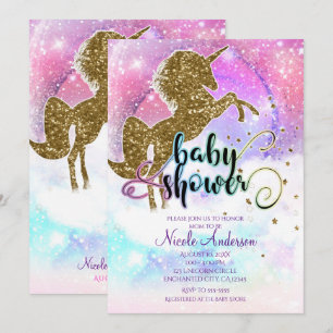 Roze Sterrenstelsel Magische Eenhoorn Glitter Baby Kaart