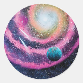 Roze sterrenstelsel ronde sticker