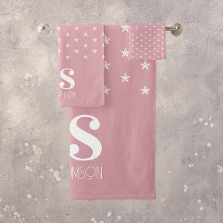 Roze sterstaMonogram Bad Handdoek