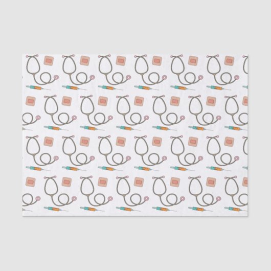 Roze Stethoscoop Medical Nuse Tissuepapier (Voorkant)