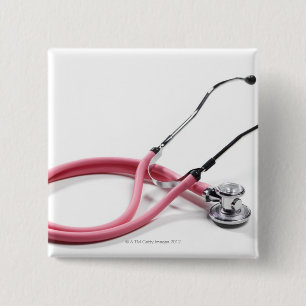 Roze Stethoscoop Vierkante Button 5,1 Cm
