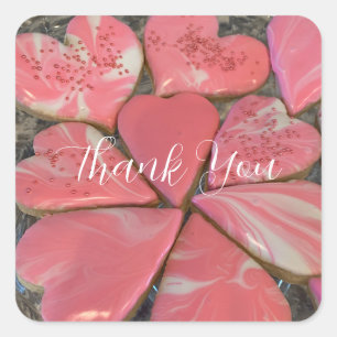 Roze Sticker van het Heart Shaped Cookies Square