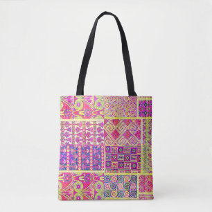 Roze stijl Quilt Block Pattern Canvas tas