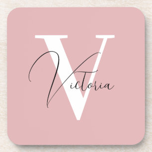 roze stijlvol chique custom monogram bier onderzetter
