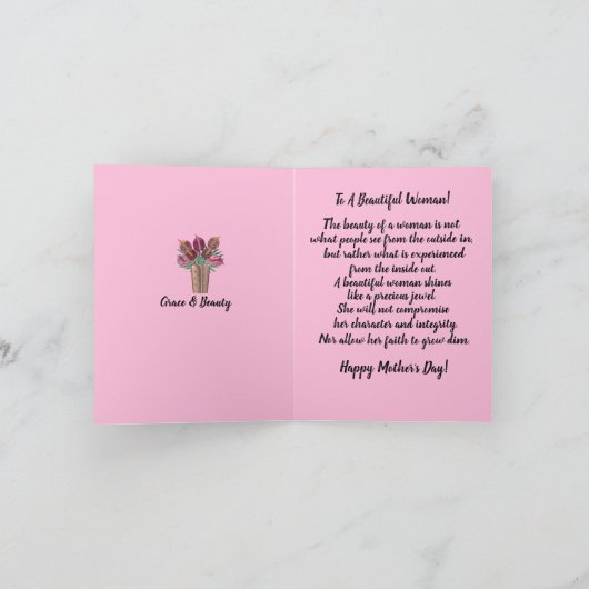 Roze stijlvolle Afro-Amerikaanse Moederdag Kaart (Binnen)