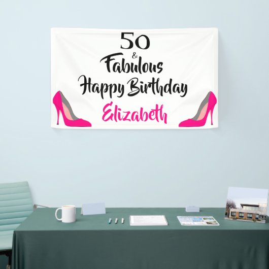 Roze Stiletto 50 en Fabulous 50th Birthday Spandoek (Beurs)