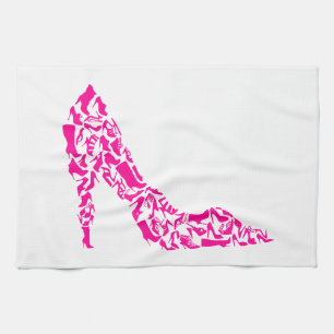 Roze stiletto met verschillende schoensilhouettes theedoek