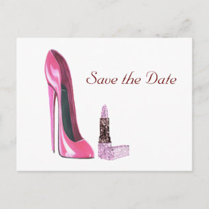 Roze Stiletto Schoen en Lipstick Kunst Aankondigingskaart