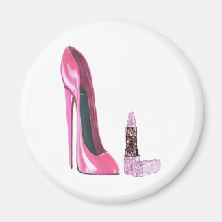 Roze Stiletto Schoen en Lipstick Kunst Magneet