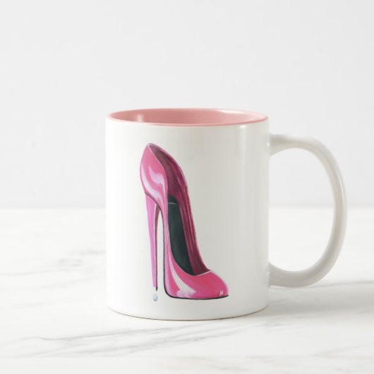Roze Stiletto Shoe Art Tweekleurige Koffiemok (Rechts)