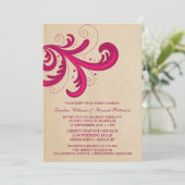 Roze stille zweemzwepen bruiloft uitnodigen kaart (Staand voorkant)