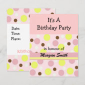 Roze Stip Verjaardagsuitnodiging Kaart (Voorkant / Achterkant)