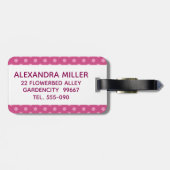 Roze stippen bagagelabel met naam (Achterkant horizontaal)