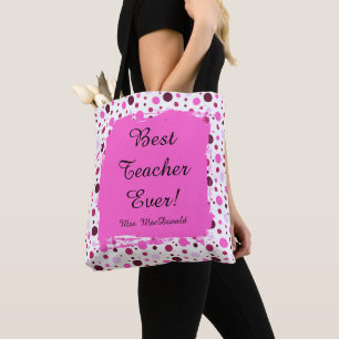 Roze Stippen beste leraar ooit cadeau Draagtas