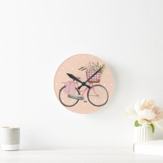 Roze Stippen Fiets, Mooie Vintage Decoratie Ronde Klok