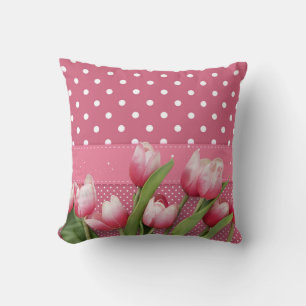 Roze Stippen met Mooie Roze Tulpen,  Kussen