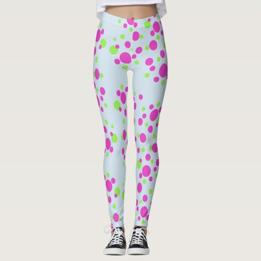 Roze Stippen op lichtblauw - Leggings (Voorkant)