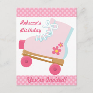 Roze Stippen Roller Skating Birthday Party Invitat Kaart