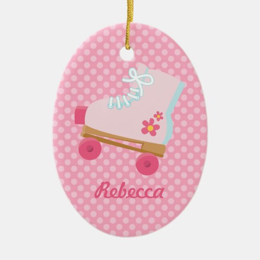 Roze Stippen Rollerskate Birthday Oval Ornament (Voorkant)