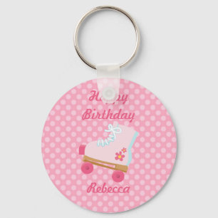 Roze Stippen Rollerskate Birthday Sleutelhanger