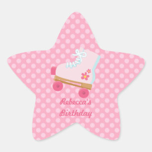 Roze Stippen Rollerskate Birthday Star Stickers
