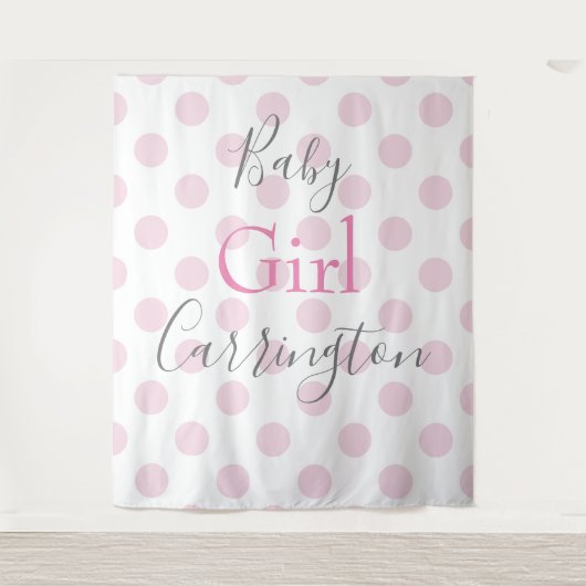 Roze Stippen Script Baby Meisje Baby Shower Wandkleed (Voorkant)