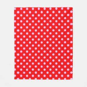 Roze Stippenpatroon op Rood Achtergrond Fleece Deken