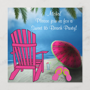 Roze stoel flip flops Sweet 16 strandfeest Kaart