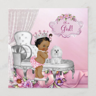 Roze Stoel Prinses Baby Shower Kaart
