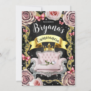 Roze Stoel Rozen Vlinders 15e 15 Quinceañera Kaart