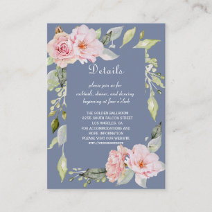 Roze Stof Blauw Bruidsboeket Informatiekaartje