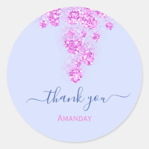 Roze Stof Blauw Glitter Bruids Sweet16th Bedankt Ronde Sticker
