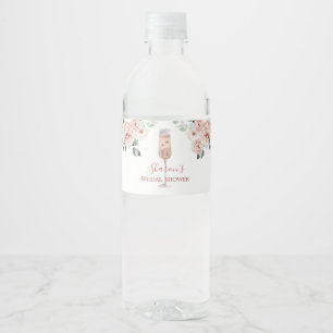 Roze Stof Rose Bloemblaadjes en Prosecco Waterfles Etiket