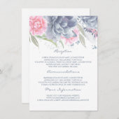 Roze + stoffige blauwe bloemen bruiloft informatie informatiekaartje (Voorkant / Achterkant)
