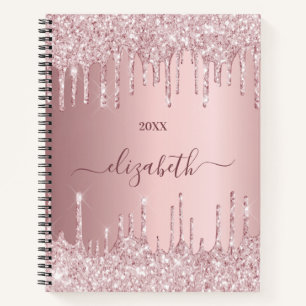 Roze stoffige roos glitter druppelt monogram luxe notitieboek
