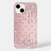 Roze stoffige roos monogram initialen druppels Case-Mate iPhone case (Achterkant)