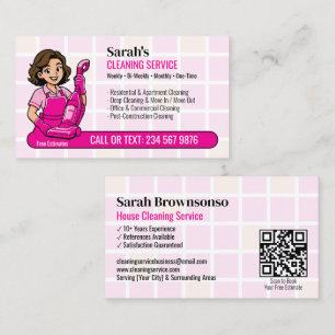 Roze Stofzuiger Cartoon Schoonmaakster QR Huishoud Visitekaartje