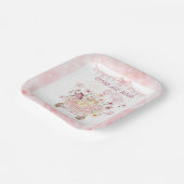 Roze Stomp en Roar Vierde Dinosaurus Verjaardag Papieren Bordje (Gebogen)