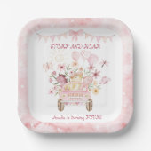 Roze Stomp en Roar Vierde Dinosaurus Verjaardag Papieren Bordje (Voorkant)