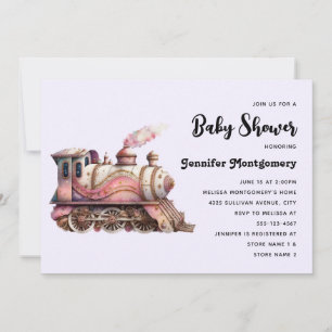 Roze Stoomlocomotief Vintage Steampunk Baby Shower Kaart