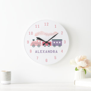 Roze Stoomtrein Kinderen Meisje Nursery Klok