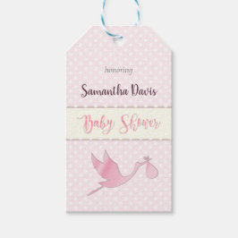 Roze Stork Baby Girl Baby shower Cadeaulabel