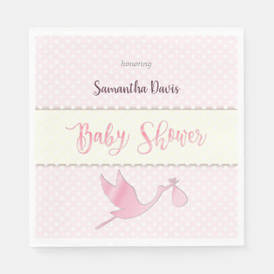 Roze Stork Baby Girl Baby shower Servet