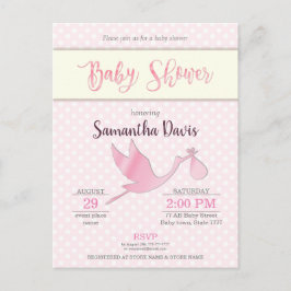 Roze Stork Baby Girl Baby shower Uitnodiging Briefkaart